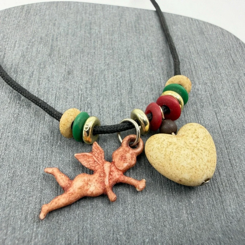 Y2K Romantic Cupid Heart Necklace Bohemian Cord Statement Jewelry Gift Unique